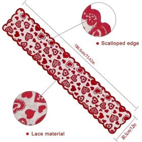 1pc Valentines Day Decorations Table Runner 13 X 72 Inch Lace Heart Table Runner For Wedding Party