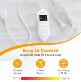 80' X 60' Electric Heated Mattress Pad With Adjustable Temperatures 10 H Timer