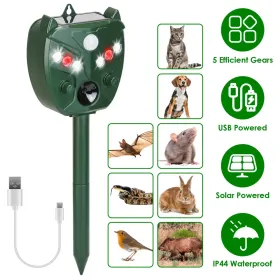 Ultrasonic Solar Animal Repeller Outdoor Mole Snake Squirrel Mouse Chaser Waterproof Bird Deer Dog Cat Deterrent With 5 Gears For Farm Garden Yard
