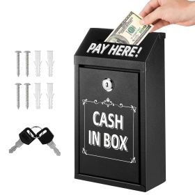 Black Wall Mounted Metal Coin Box With Key Lock, Suitable For Home Office Or Outdoor Donation Storage