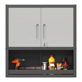 Metal Wall-Mounted Tool Storage Cabinet With Locking Door And 1 Shelf 1 Opened Drawer For Garage Warehouse,Office,Assembly Required